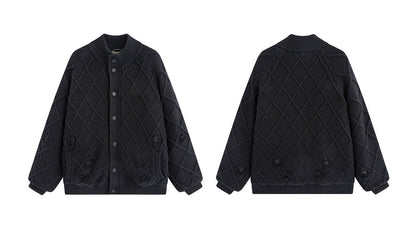 Diamond Jacquard Knit Down Jacket – Men's Oversized Sweater Puffer Coat