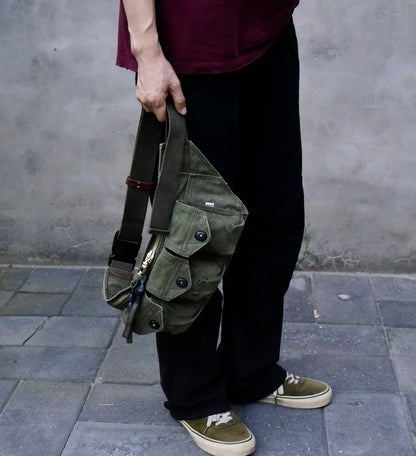 Washed Canvas Distressed Fanny Pack – Vintage 3-Way Chest Crossbody Unisex – Bags | japanese streetwear | vintage workwear | unisex | Yamalinclothes