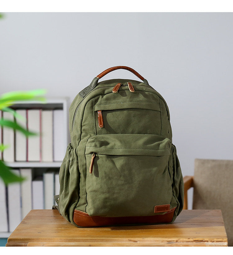 Japanese Canvas Leather Trim Backpack – Large Capacity Laptop Travel Bag – Japanese vintage | yamalin clothes | Yamalinclothes
