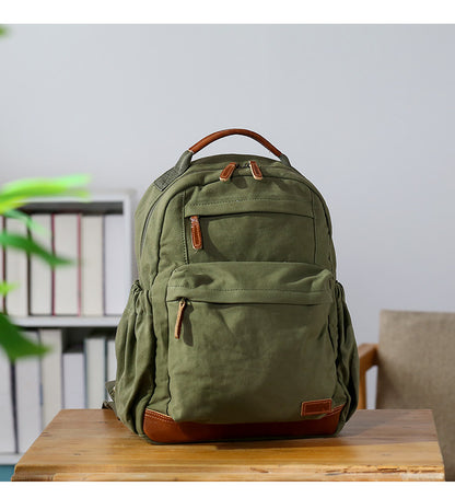 Japanese Canvas Leather Trim Backpack – Large Capacity Laptop Travel Bag – Japanese vintage | yamalin clothes | Yamalinclothes