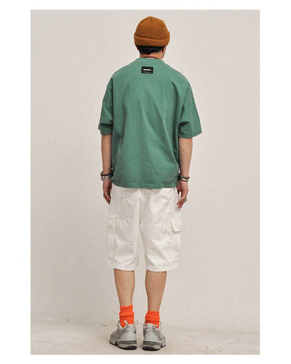 380G Heavyweight Cotton Crewneck Short Sleeve T-Shirt – Loose Solid Color Summer Tee for Men – Japanese vintage | yamalin clothes | Yamalinclothes