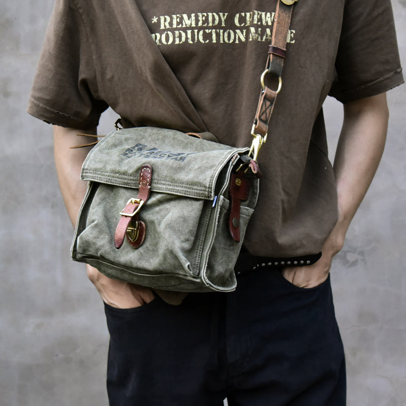 Vintage Washed Canvas Messenger Bag – Military Workwear Crossbody Satchel | Japanese vintage | yamalin clothes | Yamalinclothes