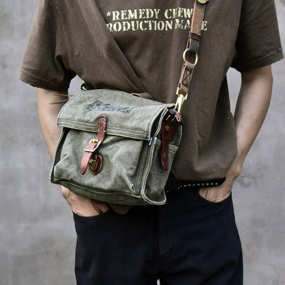 Vintage Washed Canvas Messenger Bag – Military Workwear Crossbody Satchel | Japanese vintage | yamalin clothes | Yamalinclothes