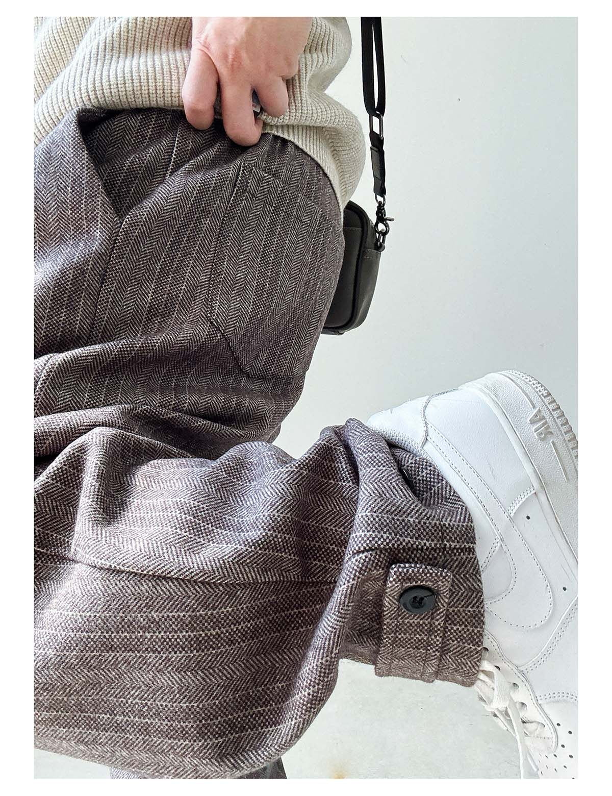 Herringbone Woolen Pants – Relaxed Straight Leg
