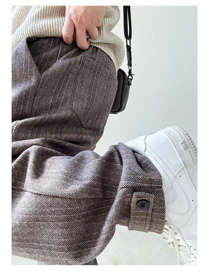 Herringbone Woolen Pants – Relaxed Straight Leg
