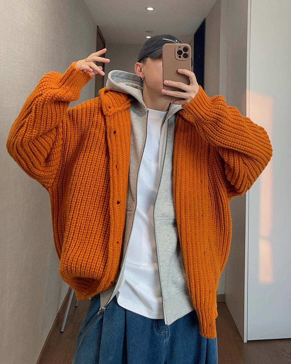 1.5KG Heavyweight Hooded Chunky Knit Button Sweater Coat – Oversized Vintage Winter – Japanese vintage | yamalin clothes | Yamalinclothes
