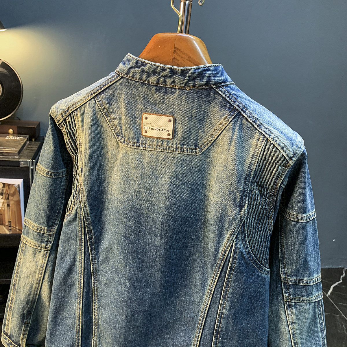 American Utility Stand-Collar Zipper Denim Jacket – Vintage Oversized Men’s Trucker Coat