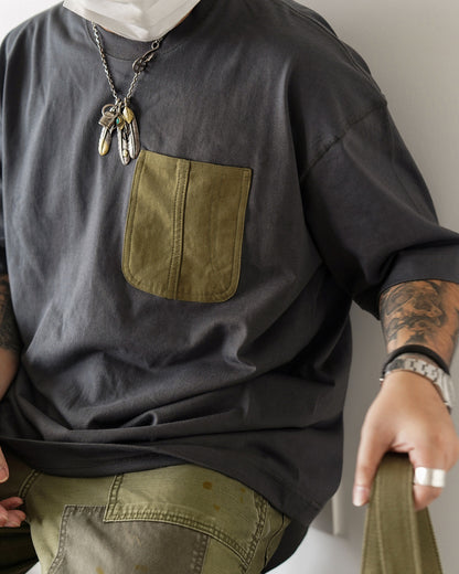 Japanese Workwear Military Pocket Tee – Unisex Loose Short Sleeve T-Shirt