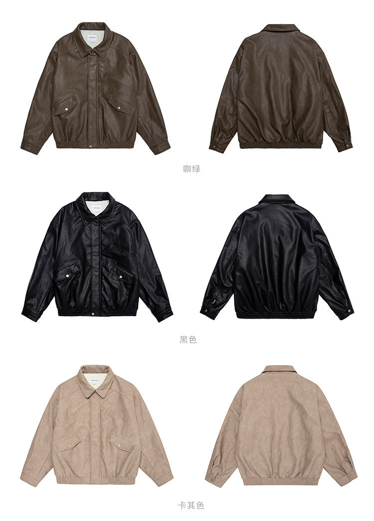 Japanese PU Leather Fleece-Lined Jacket – Men's Oversized Winter Coat – Japanese vintage | yamalin clothes | Yamalinclothes