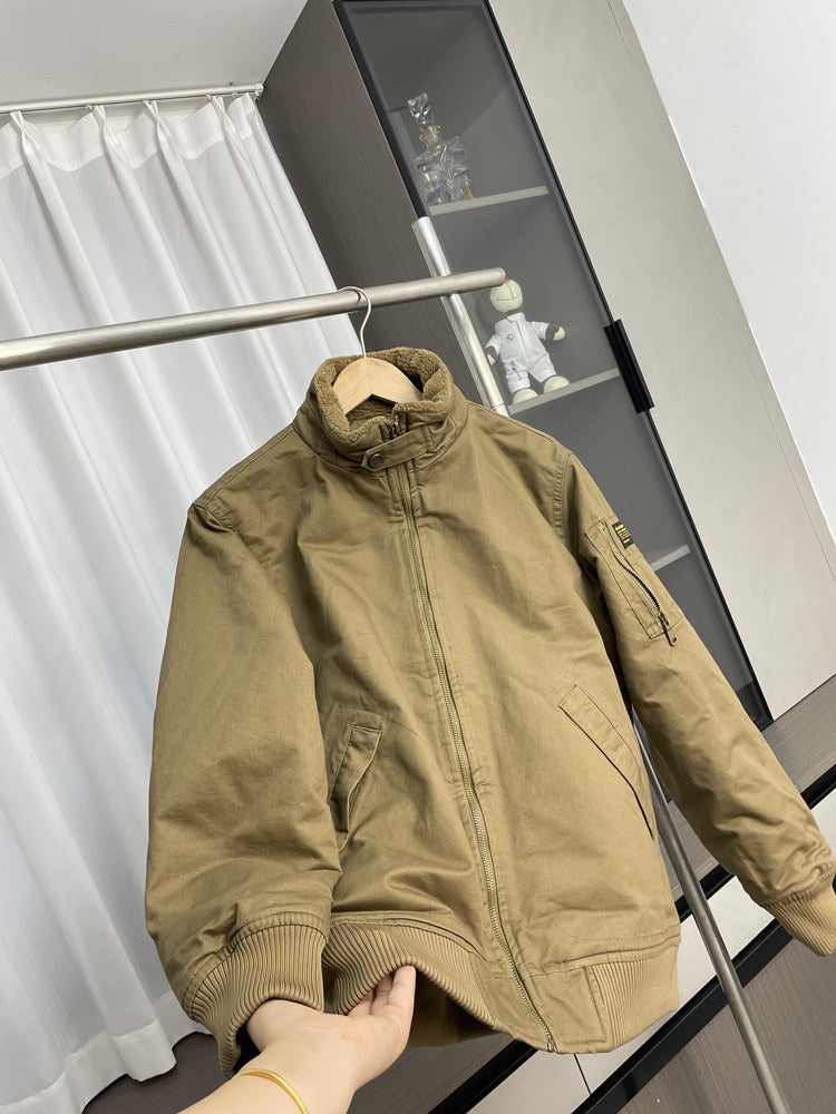 Fleece-Lined Stand-Collar Cargo Jacket – American Vintage Thickened Unisex – Japanese vintage | fall outfits 2026 | fall winter outfits | classy winter outfits | lazy comfy outfits | japanese streetwear | vintage workwear | yamalin clothes | Yamalinclothes