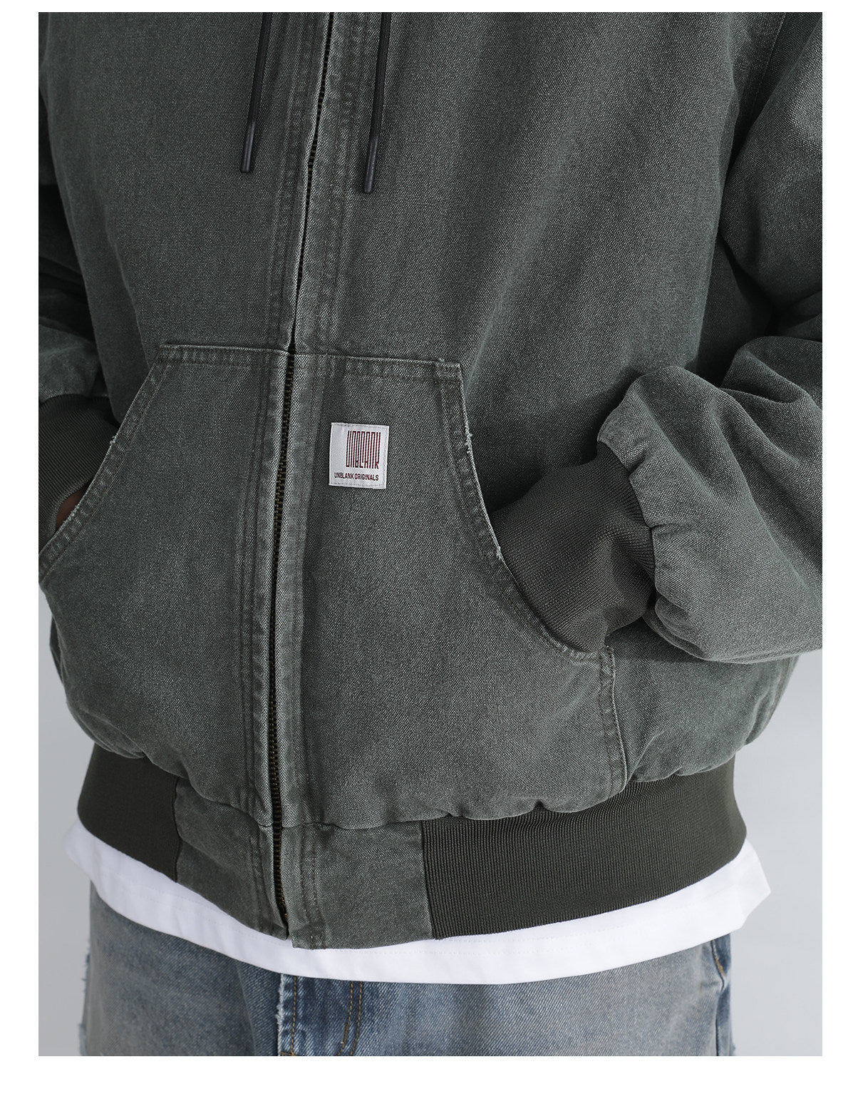 Vintage Wash Distressed Cargo Hoodie Jacket – Thermal Insulated Men's Coat
