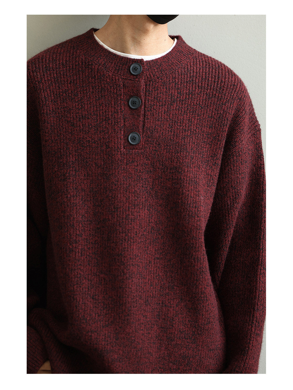 Retro Henley Knit Sweater – Lazy Style Crew Neck Men – Japanese vintage | yamalin clothes | Yamalinclothes