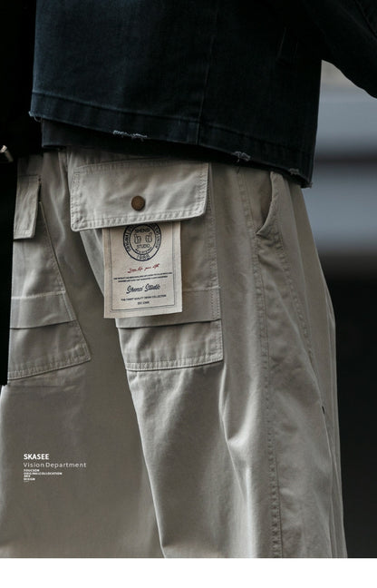 American Vintage Heavyweight Double Pleated Cargo Pants – Wide Leg Drawstring Workwear Trousers for Men | Japanese vintage | yamalin clothes | Yamalinclothes