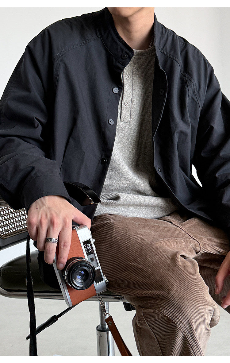 Lyocell Blend Stand-Collar Utility Jacket – Deconstructed Oversized – Japanese vintage | fall outfits 2026 | fall winter outfits | classy winter outfits | lazy comfy outfits | japanese streetwear | vintage workwear | yamalin clothes | Yamalinclothes