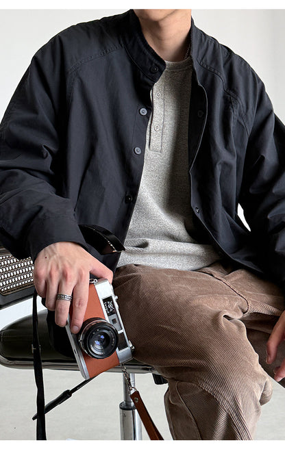 Lyocell Blend Stand-Collar Utility Jacket – Deconstructed Oversized – Japanese vintage | fall outfits 2026 | fall winter outfits | classy winter outfits | lazy comfy outfits | japanese streetwear | vintage workwear | yamalin clothes | Yamalinclothes