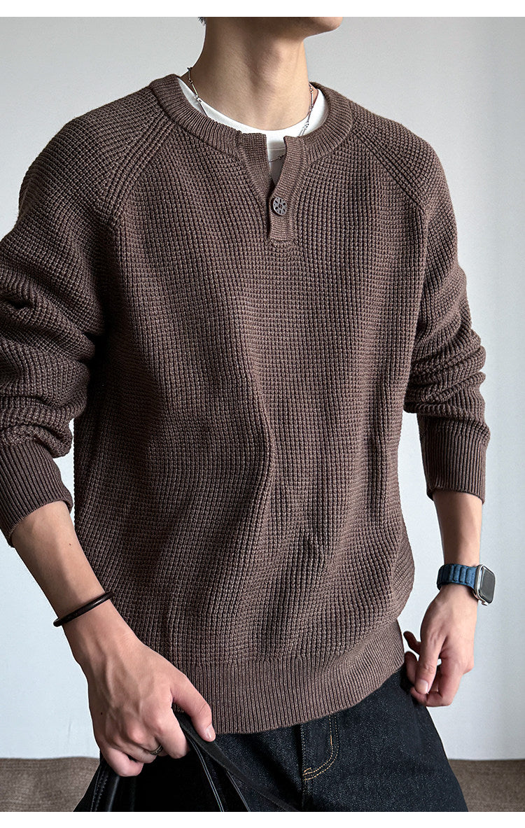 590G Anti-Pilling Henry Collar Button Knit Sweater – Japanese Loose Unisex – Sweater pullover | japanese streetwear | vintage workwear | unisex | Yamalinclothes