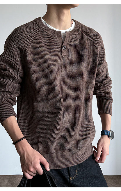 590G Anti-Pilling Henry Collar Button Knit Sweater – Japanese Loose Unisex – Sweater pullover | japanese streetwear | vintage workwear | unisex | Yamalinclothes