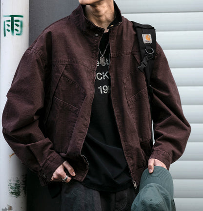 Japanese Retro Deconstructed Stand Collar Hunting Cargo Jacket – Loose Drop Shoulder for Men | Japanese vintage | yamalin clothes | Yamalinclothes