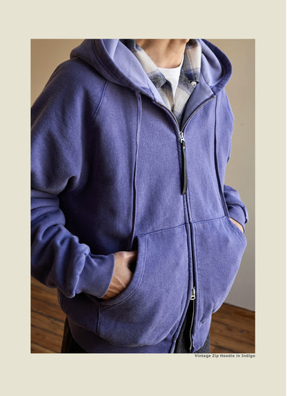 SS26 USAGE VTG Zip Hoodie - Yamalin Heavy Antique Woven Sweatshirt Washable Double Hoodie