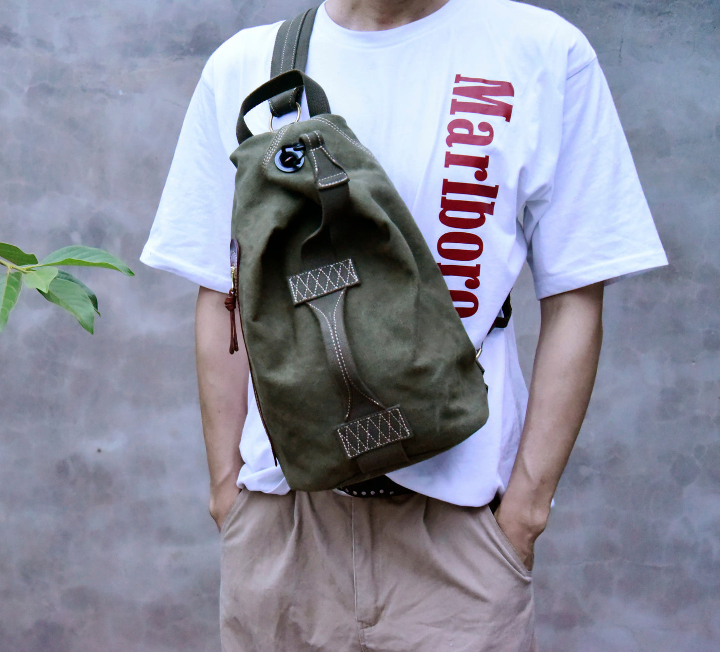 حقيبة كتف واحدة قماش سميك صناعة ثقيلة للرجال، حقيبة كروس عتيقة، حقيبة كاجوال، حقيبة صدر بنمط عسكري 8453