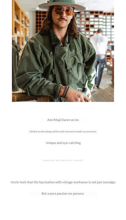 Vintage Hunting Jacket – Army Green Biker Coat Men – Japanese vintage | yamalin clothes | Yamalinclothes