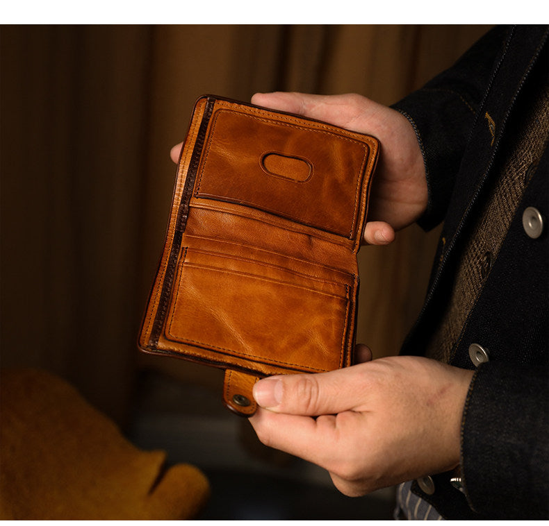 Vegetable Tanned Leather Bifold Wallet – Handmade Retro Card Holder – Japanese vintage | yamalin clothes | Yamalinclothes