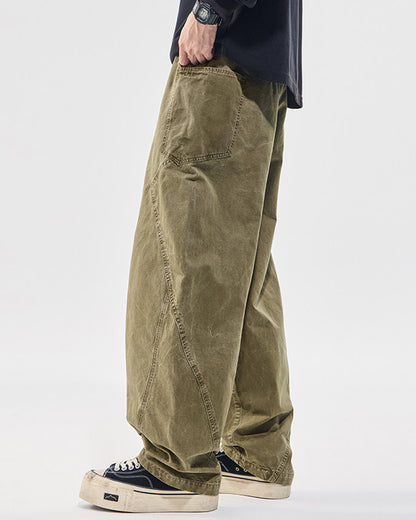 Washed Vintage Loose Tapered Pants – Men's Heavyweight Casual Trousers