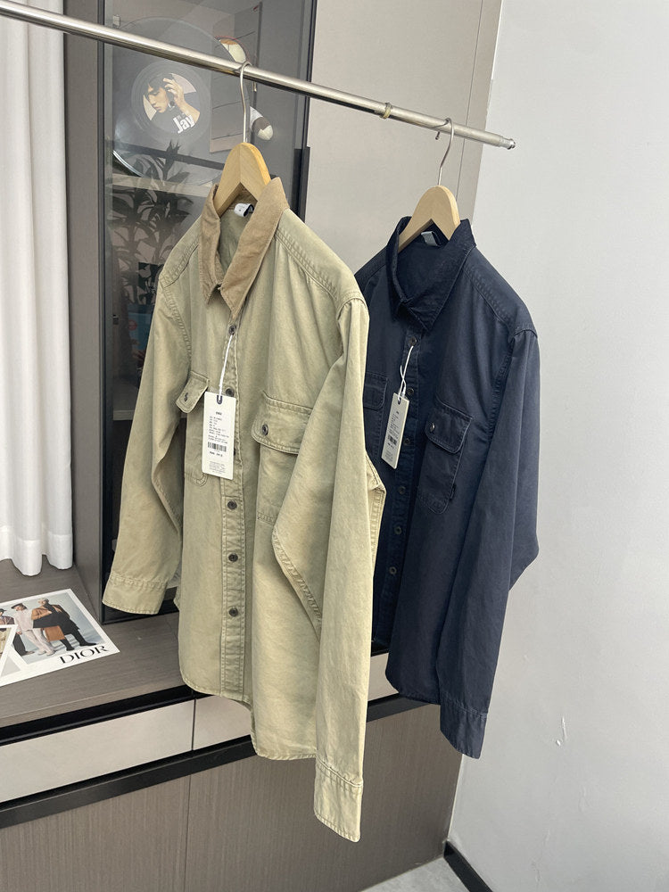 Contrast Stitch Lapel Cotton Shirt – American Retro Workwear Pocket Unisex – Coats Jackets | japanese streetwear | vintage workwear | unisex | Yamalinclothes