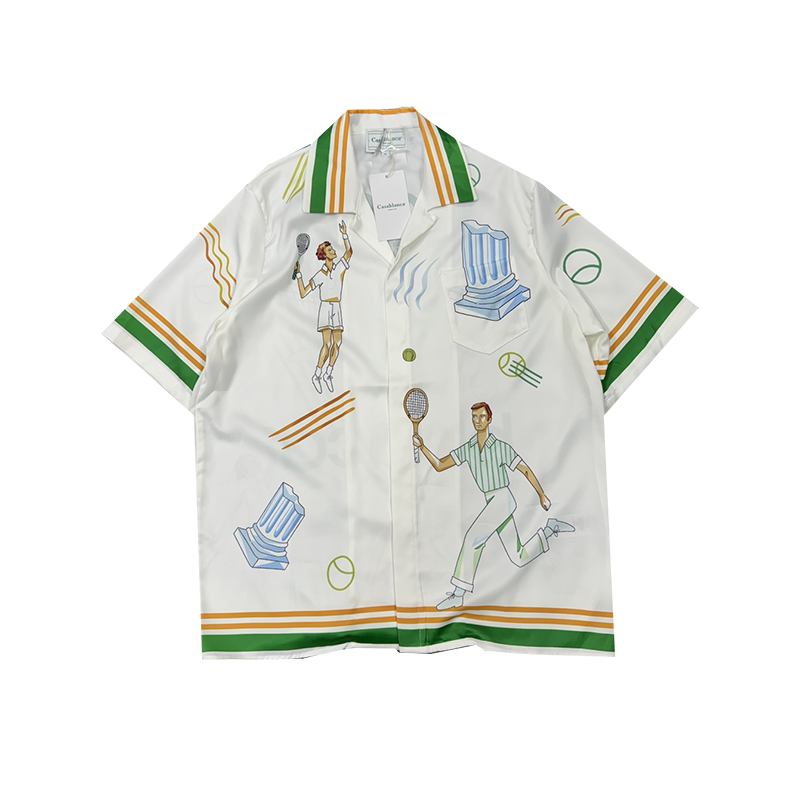 Orange Tennis Ball Vacation Style Casual Hawaiian Vacation Versatile Short Sleeve Shirt