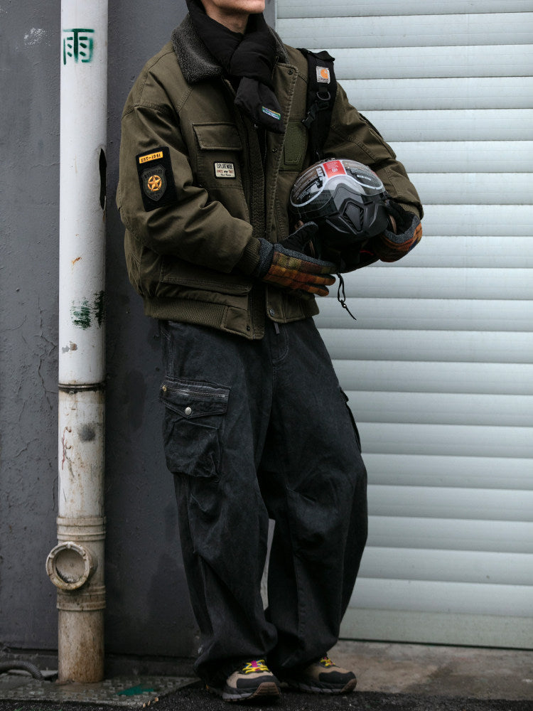 American Retro MA-1 Flight Jacket - Lambswool Collar 90% Down Bomber Coat