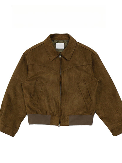 Autumn Winter Retro High Street Suede Short Jacket Men Thickened Stylish Versatile Motorcycle Lapel Flight Casual Jacket