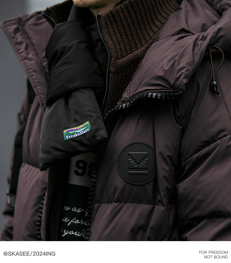 Detachable Fake Two-Piece Wool Collar Puff Feel Down Jacket Men Winter Trendy Loose Thickened Plaid Pattern Coat Trendy