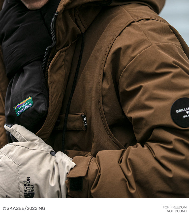 Winter Workwear Hooded Down Jacket Men's Trendy Loose Outdoor Multi-Pocket Functional 90% White Duck Down Warm Coat Trendy