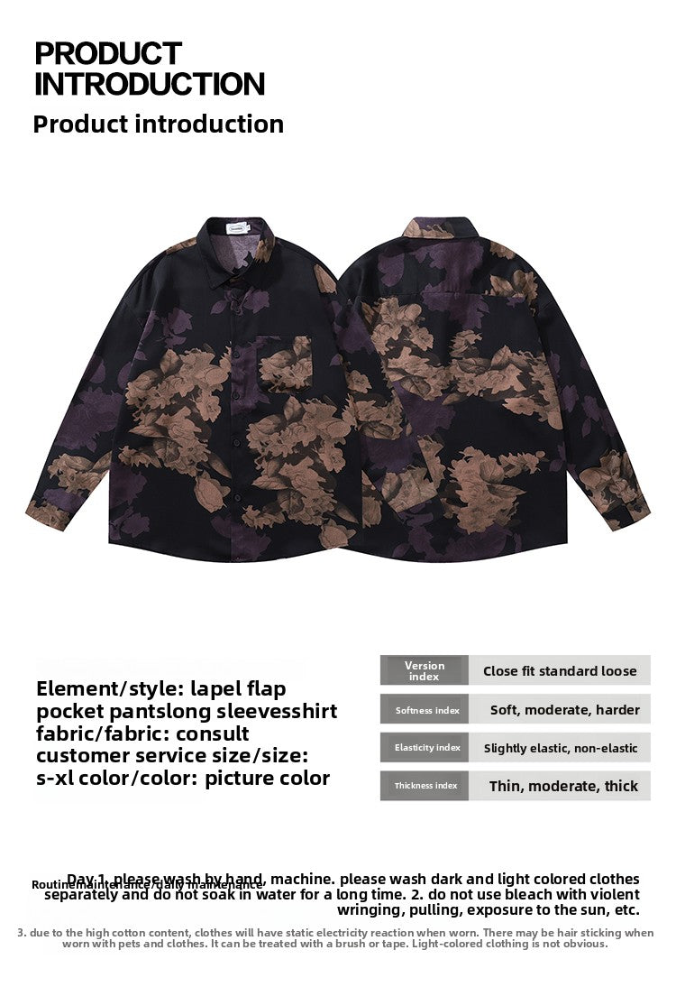 Thai Hawaiian Floral Full Print Long Sleeve Shirt for Men Autumn Trendy Casual Baroque Shirt