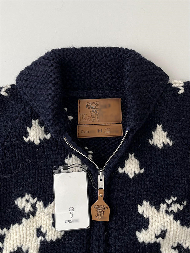 Handmade Wool Zipper Knit Sweater Coat