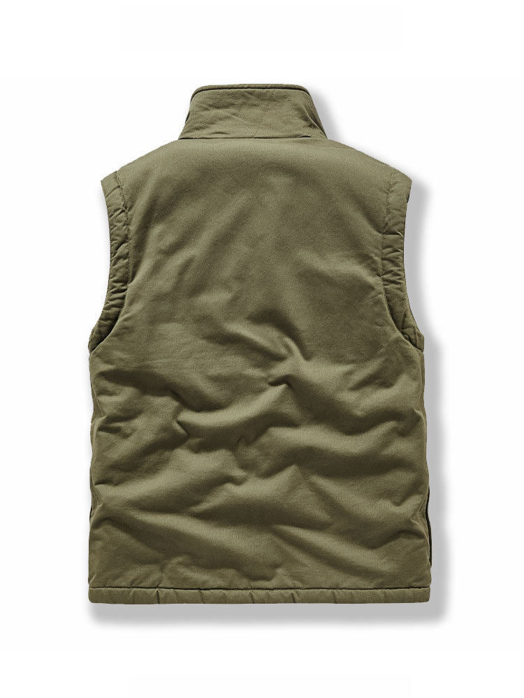 Multi-Pocket Fleece-Lined Utility Vest – Stand Collar Sleeveless Workwear Unisex – Vest | japanese streetwear | vintage workwear | unisex | Yamalinclothes