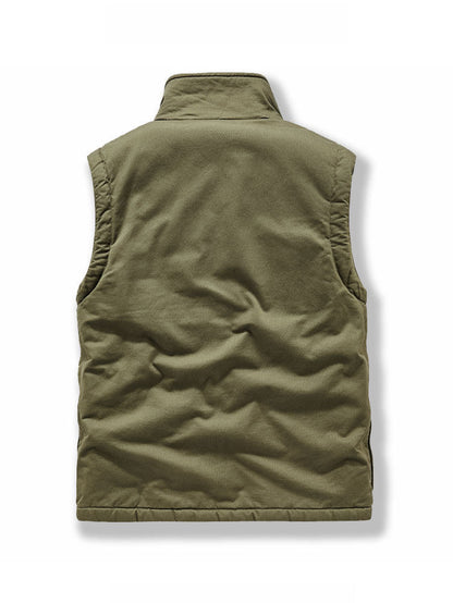 Multi-Pocket Fleece-Lined Utility Vest – Stand Collar Sleeveless Workwear Unisex – Vest | japanese streetwear | vintage workwear | unisex | Yamalinclothes