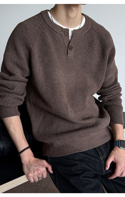 590G Anti-Pilling Henry Collar Button Knit Sweater – Japanese Loose Unisex – Sweater pullover | japanese streetwear | vintage workwear | unisex | Yamalinclothes