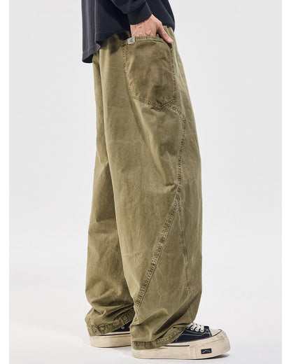 Washed Vintage Loose Tapered Pants – Men's Heavyweight Casual Trousers