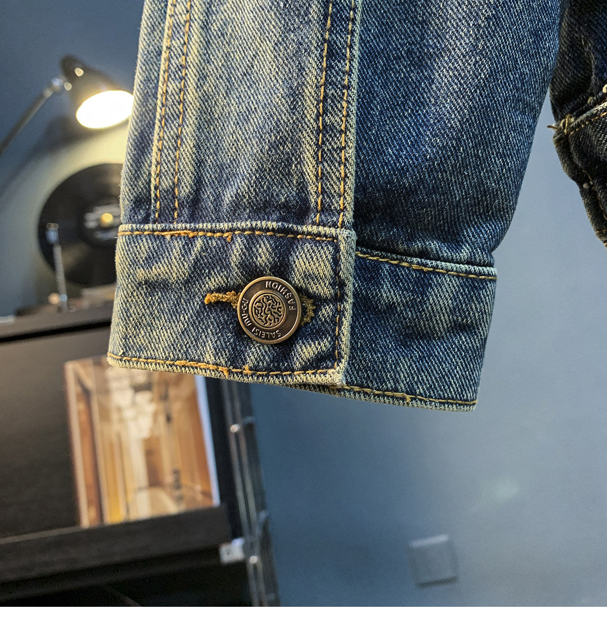 American Utility Stand-Collar Zipper Denim Jacket – Vintage Oversized Men’s Trucker Coat