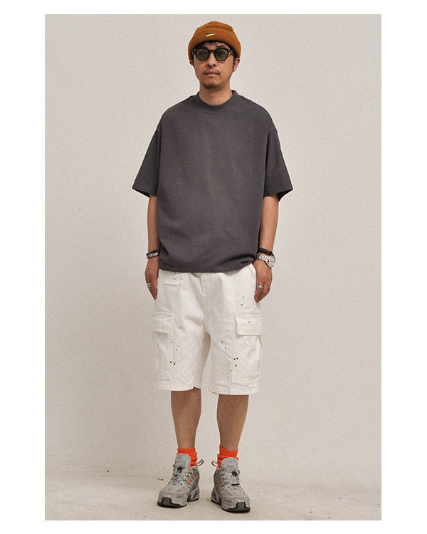 380G Heavyweight Cotton Crewneck Short Sleeve T-Shirt – Loose Solid Color Summer Tee for Men – Japanese vintage | yamalin clothes | Yamalinclothes