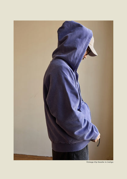 SS26 USAGE VTG Zip Hoodie - Yamalin Heavy Antique Woven Sweatshirt Washable Double Hoodie