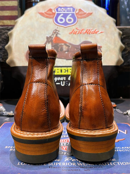 Vintage Cowhide Workwear Ankle Boots – Men's Motorcycle Riding Boots
