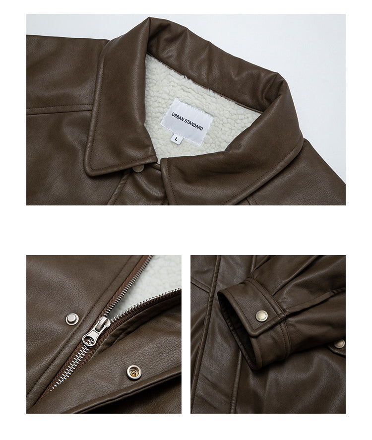 Japanese PU Leather Fleece-Lined Jacket – Men's Oversized Winter Coat – Japanese vintage | yamalin clothes | Yamalinclothes