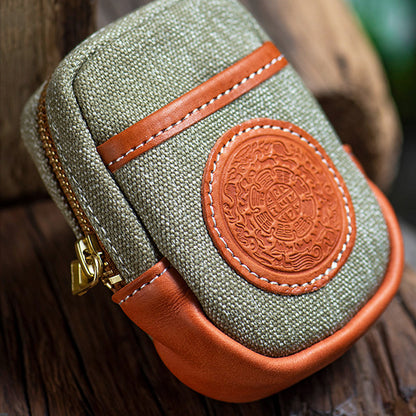 Handmade Cowhide Canvas Pouch – Vintage Leather Cigarette Case & Coin Purse