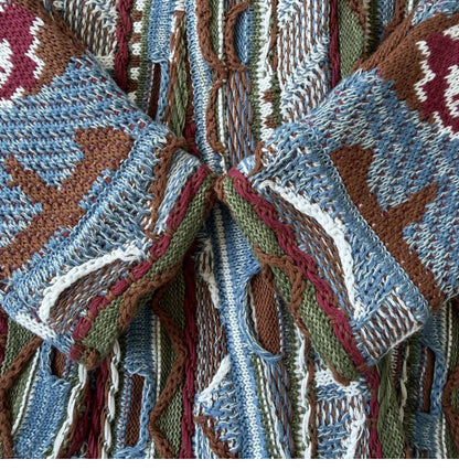 Cotton Jacquard Cardigan – Textured Open Front | Yamalin clothes | Vintage workwear outfit for men