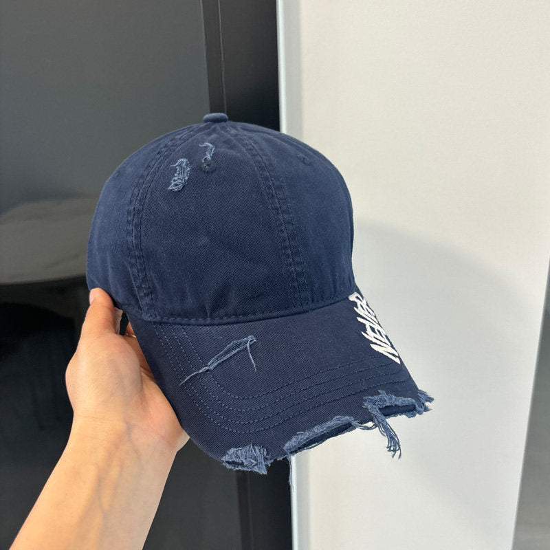 Washed Distressed Denim Baseball Cap – Embroidered Adjustable Unisex