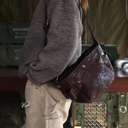 Heavy Washed Horsehide Newsboy Crossbody Bag – Vintage Leather Shoulder Bag