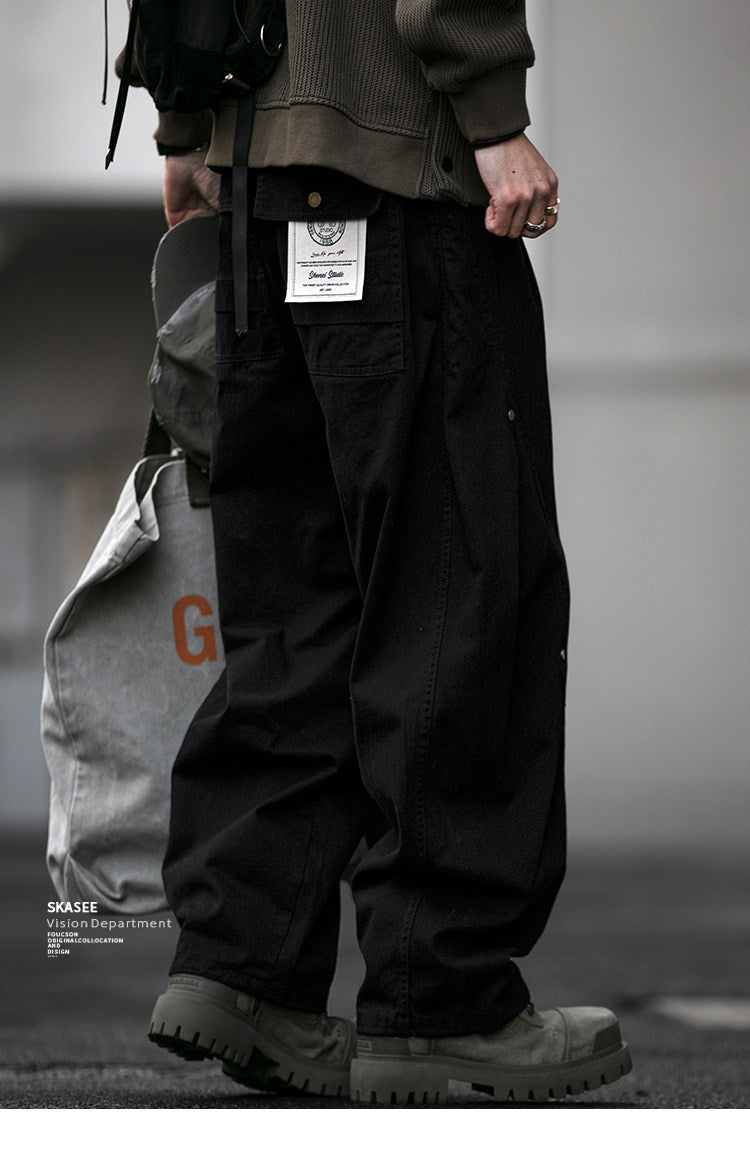 American Vintage Heavyweight Double Pleated Cargo Pants – Wide Leg Drawstring Workwear Trousers for Men | Japanese vintage | yamalin clothes | Yamalinclothes