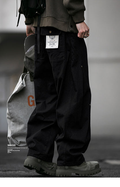 American Vintage Heavyweight Double Pleated Cargo Pants – Wide Leg Drawstring Workwear Trousers for Men | Japanese vintage | yamalin clothes | Yamalinclothes